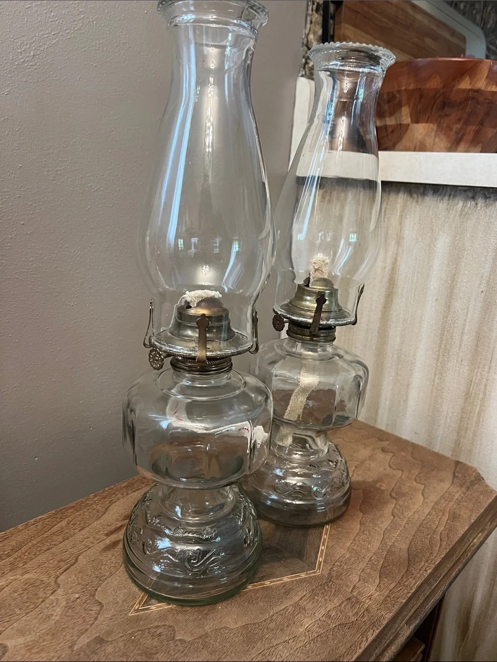 Matching Vintage Glass Hurricane Oil Lamps